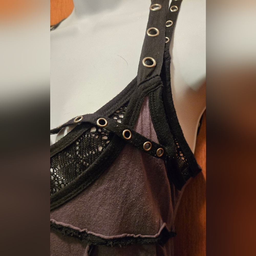 Cray Edgy Gray & Black Cotton Lace Studded Corset Details Dress SzL - Picture 5 of 15